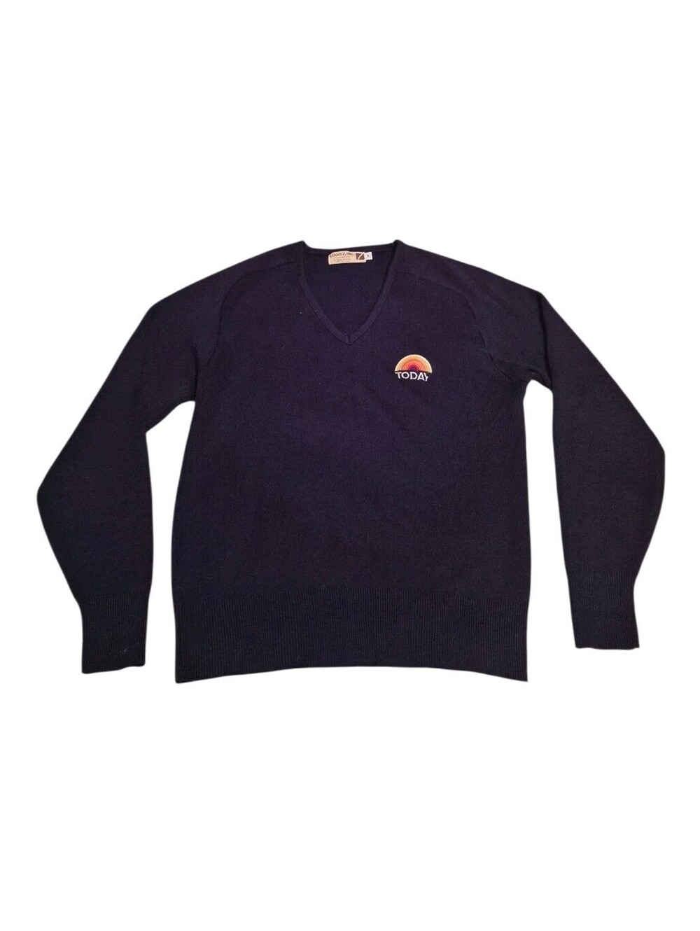 Vtg Logo 7 Today Show Embroidered Retired Sun Logo NBC Black V-Neck Sweater Med